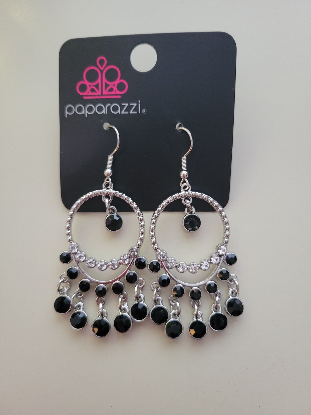 Paparazzi Silver and Black Dangle Hoop Earrings